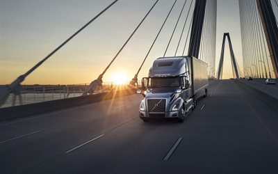 Volvo VNL 760, 4k, 2018 الشاحنات, الطريق, غروب الشمس, Volvo VNL, الشاحنات, فولفو