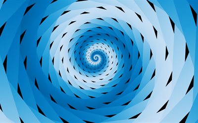 4k, vortex, espiral, fondo azul, arte, abstracto, material