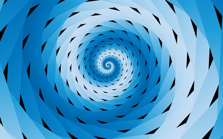 4k, vortex, spiral, blue background, art, abstract material
