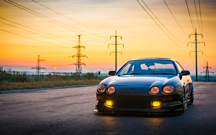 4k, Toyota Celica, stance, tuning, sunset, japanese cars, Toyota