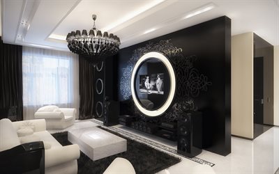 corredor, interior escuro, preto e branco, design moderno, apartamento moderno, interior ideia