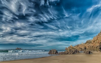 Camaret-sur-Mer, kusten, havet, bl&#229; himmel, Bretagne, Frankrike