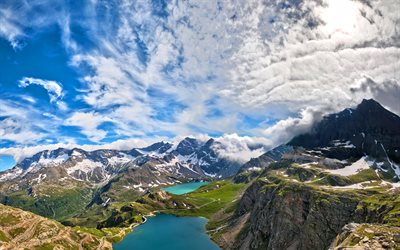 Nationalparken Gran Paradiso, berg, sj&#246;n, sommar, Italien