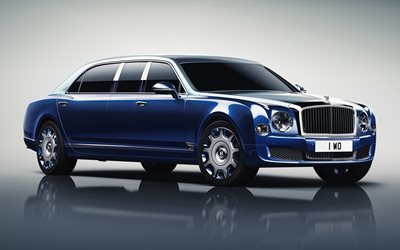 Bentley Mulsanne, 2017, il Grand Limousine, Bentley blu, auto di lusso