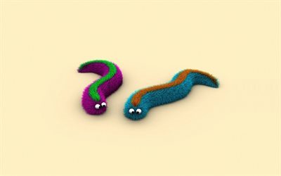 oruga de colores, caterpillar 3d, p&#250;rpura caterpillar, azul caterpillar