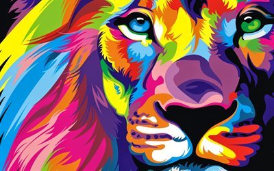 lion, 4k, creative, art