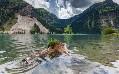 lac de montagne, montagnes, paysage de montagne, Vilsalpsee, Autriche, Tannheimer Tal