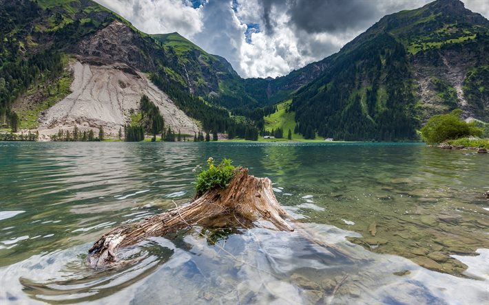 lago de montanha, montanhas, paisagem de montanha, Vilsalpsee, &#193;ustria, O &quot;Tannheimer Vale&quot;