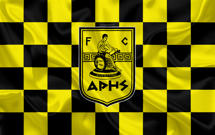 Download wallpapers Aris FC, 4k, logo, creative art, yellow-black