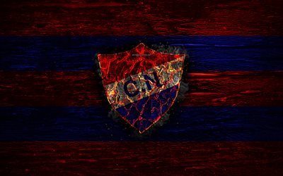Nacional Asuncion FC, yangın logo, Paraguay, Lig, kırmızı ve mavi &#231;izgiler, Paraguaylı Futbol Kul&#252;b&#252;, grunge, futbol, Nacional Asuncion logo, ahşap doku, Club Nacional