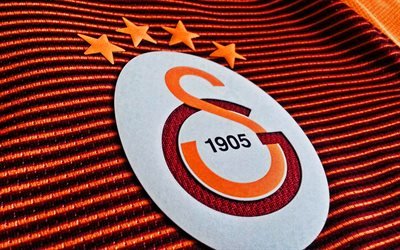 O Galatasaray, Turco Futebol Clube, Istambul, A turquia, T-shirt de logotipo, emblema, textura de tecido, O Galatasaray SK