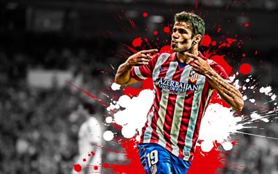 Diego Costa, 4k, red and white blots, Atletico Madrid FC, La Liga, Diego da Silva Costa, spanish footballers, grunge, soccer, LaLiga