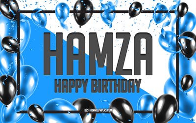 Happy Birthday Hamza, Birthday Balloons Background, Hamza, wallpapers with names, Hamza Happy Birthday, Blue Balloons Birthday Background, greeting card, Hamza Birthday