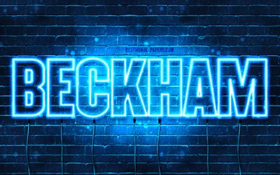 Beckham, 4k, taustakuvia nimet, vaakasuuntainen teksti, Beckham nimi, blue neon valot, kuva Beckham nimi