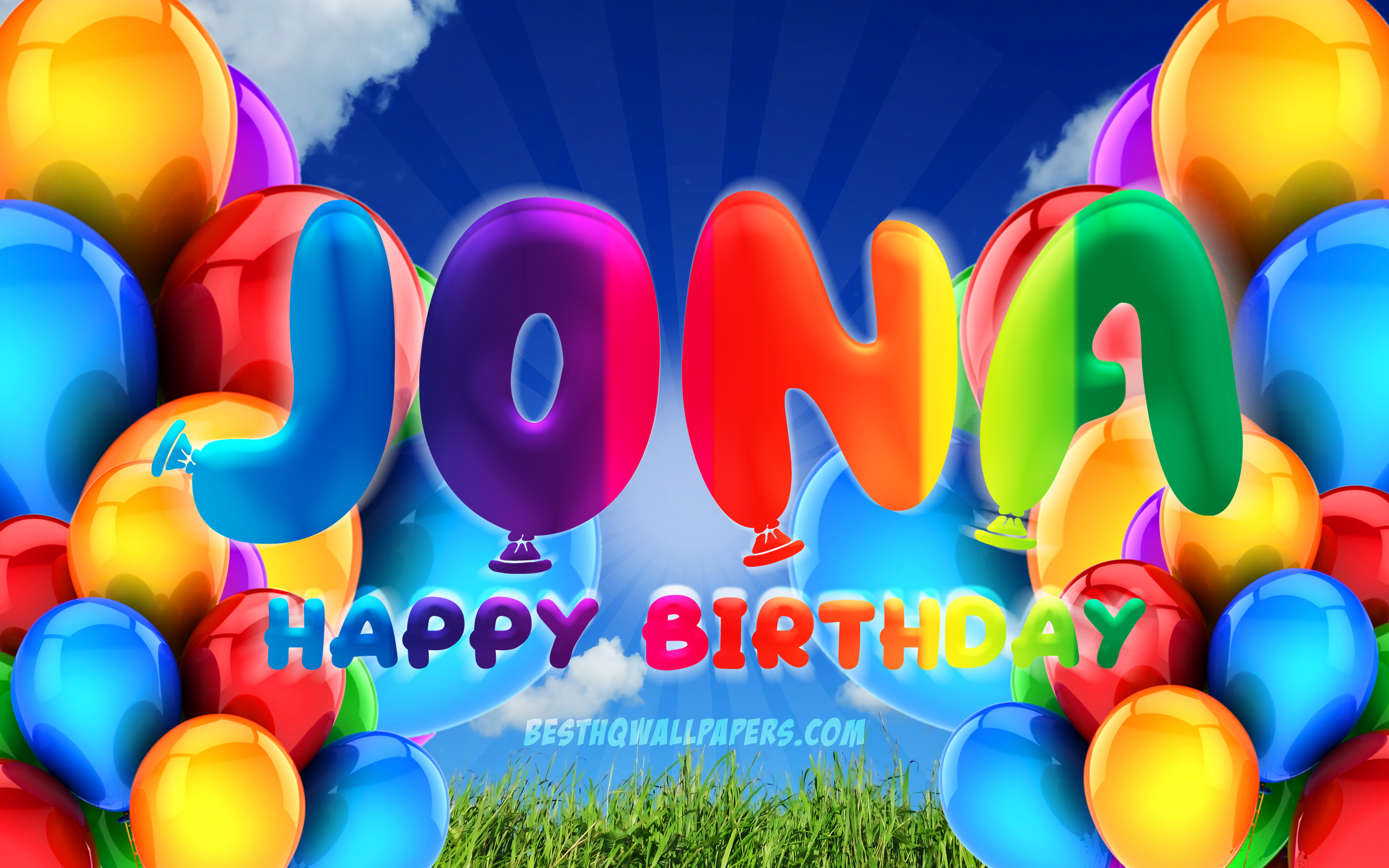 Download Wallpapers Jona Happy Birthday 4k Cloudy Sky Background