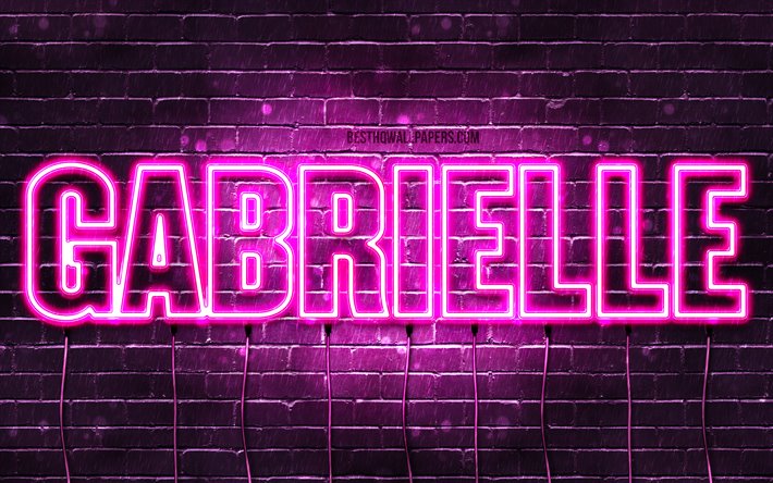 Gabrielle, 4k, wallpapers with names, female names, Gabrielle name, purple neon lights, horizontal text, picture with Gabrielle name