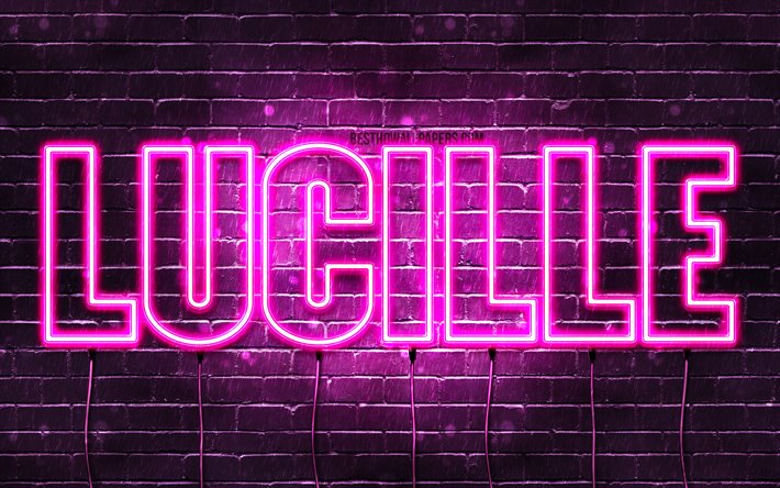Lucille, 4k, wallpapers with names, female names, Lucille name, purple neon lights, horizontal text, picture with Lucille name