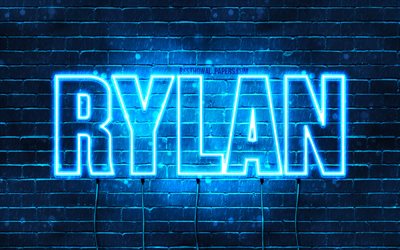 Rylan, 4k, wallpapers with names, horizontal text, Rylan name, blue neon lights, picture with Rylan name