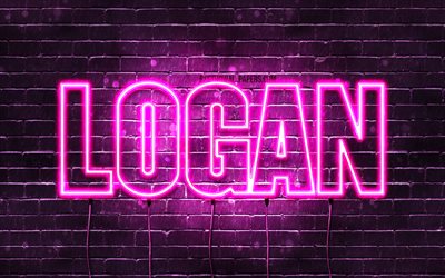 Logan, 4k, wallpapers with names, female names, Logan name, purple neon lights, horizontal text, picture with Logan name