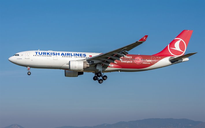 Airbus A330-200, passeggero, aereo, Turkish Airlines, aereo di linea di passeggeri, aerei moderni, i viaggi in aereo concetti, Airbus
