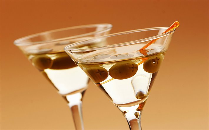 Martini Cocktail, 4k, bokeh, glass with drink, cocktails, Martini, Glass with Martini