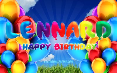 Lennard Happy Birthday, 4k, cloudy sky background, popular german male names, Birthday Party, colorful ballons, Lennard name, Happy Birthday Lennard, Birthday concept, Lennard Birthday, Lennard