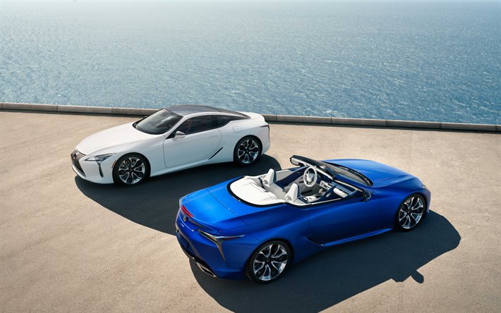 2021, Lexus LC 500 Convertible, azul convertible, coches de lujo, coches japoneses, nuevo blanco LC 500, nuevo azul LC 500, Lexus