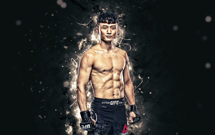 Dooho Choi, 4k, vit neon lights, Sydkoreanska soldater, MMA, UFC, Mixed martial arts, Dooho Choi 4K, UFC fighters, MMA-fighters