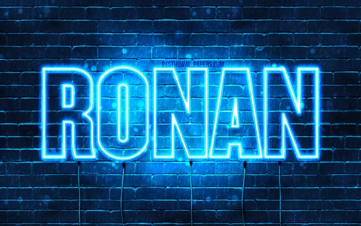 Ronan, 4k, fondos de pantalla con los nombres, el texto horizontal, Ronan nombre, luces azules de ne&#243;n, imagen con Ronan nombre
