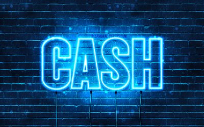 Cash, 4k, wallpapers with names, horizontal text, Cash name, blue neon lights, picture with Cash name