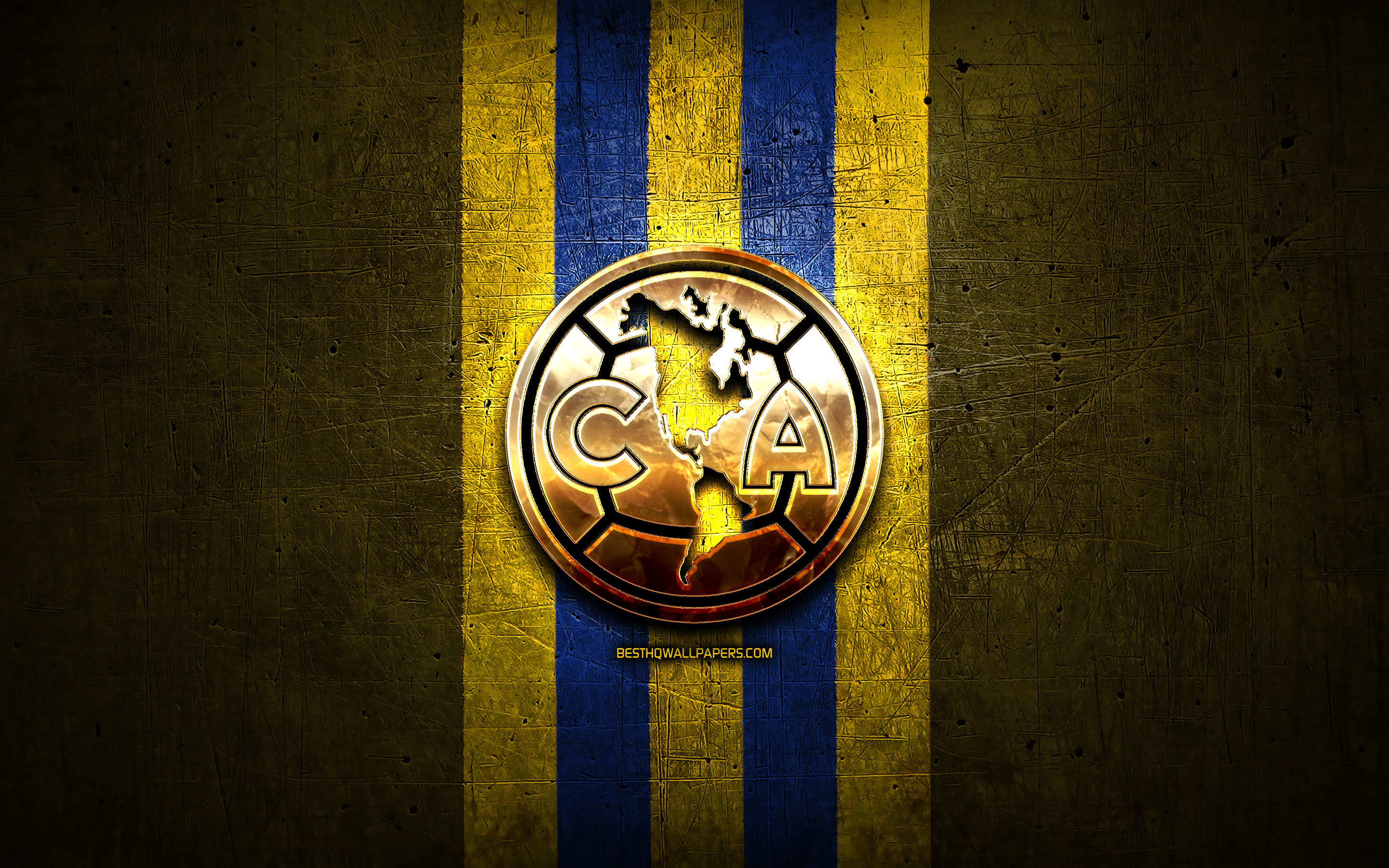 Download wallpapers Club America FC, golden logo, Liga MX, yellow metal