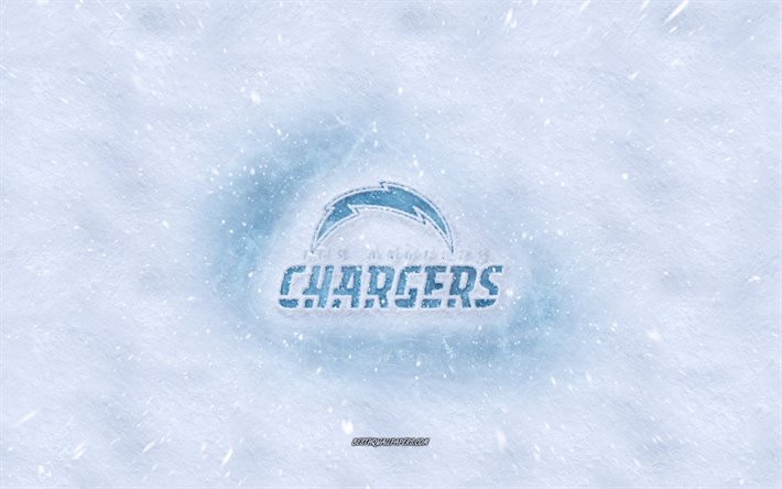 Los Angeles Chargers logo, American football club, winter concepts, NFL, Los Angeles Chargers ice logo, snow texture, Los Angeles, California, USA, snow background, Los Angeles Chargers, American football