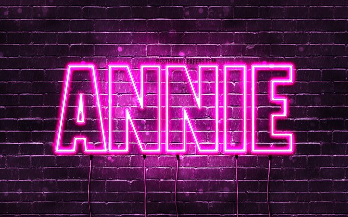 Annie, 4k, wallpapers with names, female names, Annie name, purple neon lights, horizontal text, picture with Annie name