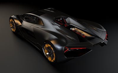 Lamborghini Terzo Millennio, black hypercar, rear view, italian sports cars, Lamborghini