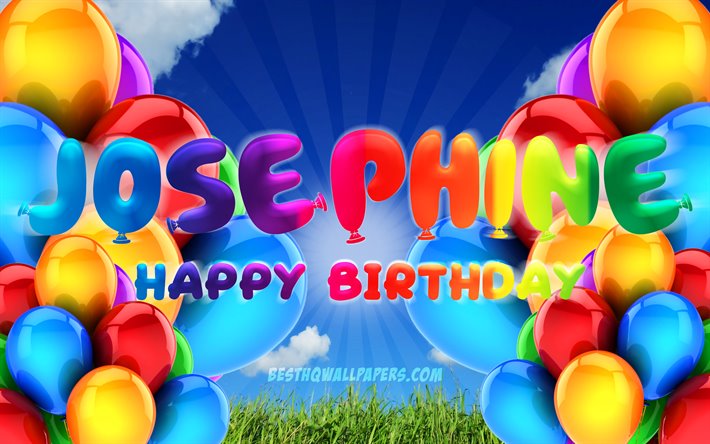 Josephine Mutlu Yıllar, 4k, bulutlu g&#246;ky&#252;z&#252; arka plan, pop&#252;ler Alman kadın isimleri, Doğum g&#252;n&#252; Partisi, renkli balonları, Josephine adı, Doğum g&#252;n&#252;n kutlu olsun Josephine, Doğum g&#252;n&#252; konseptine, Doğum g&#