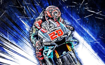 Fabio Quartararo, grunge art, MotoGP, 2019 bikes, Petronas Yamaha SRT, blue abstract rays, Fabio Quartararo on track, racing bikes, Yamaha YZR-M1, Yamaha