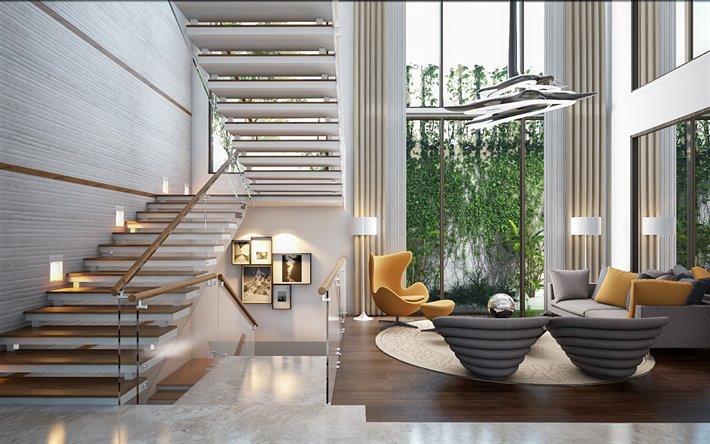 um design interior moderno, casa de campo, branco m&#225;rmore, mobili&#225;rio de estilo retro, metal elegante lustre cromado