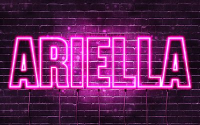 Ariella, 4k, wallpapers with names, female names, Ariella name, purple neon lights, horizontal text, picture with Ariella name