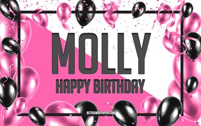 Feliz Cumplea&#241;os de Molly, Globos de Cumplea&#241;os de Fondo, Molly, fondos de pantalla con los nombres, Molly Feliz Cumplea&#241;os, Globos rosas Cumplea&#241;os de Fondo, tarjeta de felicitaci&#243;n, Cumplea&#241;os de Molly