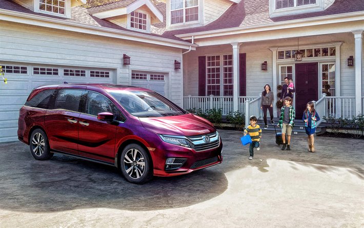2020, Honda Odyssey, n&#228;kym&#228; edest&#228;, punainen tila-auto, uusi punainen Odyssey, japanilaiset autot, Honda