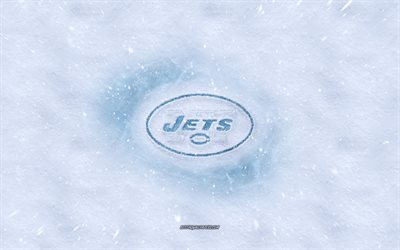 New York Jets logo, American football club, winter concepts, NFL, New York Jets ice logo, snow texture, New York, USA, snow background, New York Jets, American football