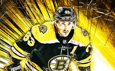 Brad Marchand, de la LNH, grunge de l&#39;art, des Bruins de Boston, des &#233;toiles du hockey, Bradley Kevin Marchand, le hockey, le jaune abstrait rayons, etats-unis, les joueurs de hockey