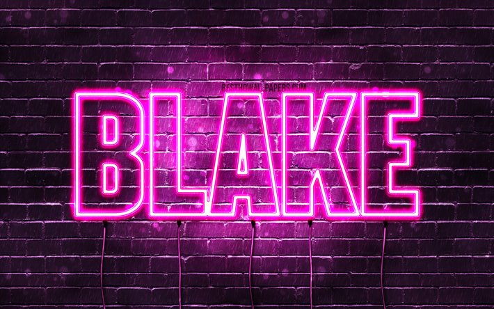 Blake, 4k, taustakuvia nimet, naisten nimi&#228;, Blake nimi, violetti neon valot, vaakasuuntainen teksti, kuva Blake nimi