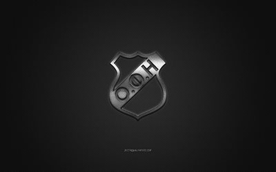 OFI Crete FC, Greek football club, Super League Greece, silver logo, black carbon fiber background, football, Heraklion, Greece, OFI Crete FC logo
