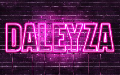 Daleyza, 4k, wallpapers with names, female names, Daleyza name, purple neon lights, horizontal text, picture with Daleyza name