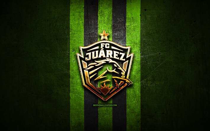 Juarez FC, logo dorato, Liga MX, verde, metallo, sfondo, calcio, FC Juarez, messicani del club di calcio, FC Juarez logo, Messico