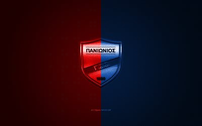 Panionios FC, club di calcio greco, Grecia Super League, blu logo rosso, azzurro, rosso contesto in fibra di carbonio, calcio, Nea Smyrni, Grecia, Panionios FC logo