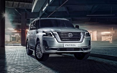 Nissan Patrol, 2020, front view, exterior, silver SUV, new silver Patrol, japanese cars, Nissan