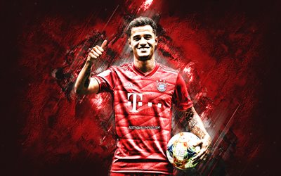 Philippe Coutinho, Futebolista brasileiro, O FC Bayern de Munique, Bundesliga, Alemanha, futebol, pedra vermelha de fundo, Coutinho