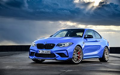 BMW M2 CS-4k, F87, 2019, arabalar, mavi coupe, BMW M2, Alman otomobil, BMW